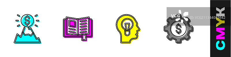 山顶旗帜、书籍和台灯图片素材