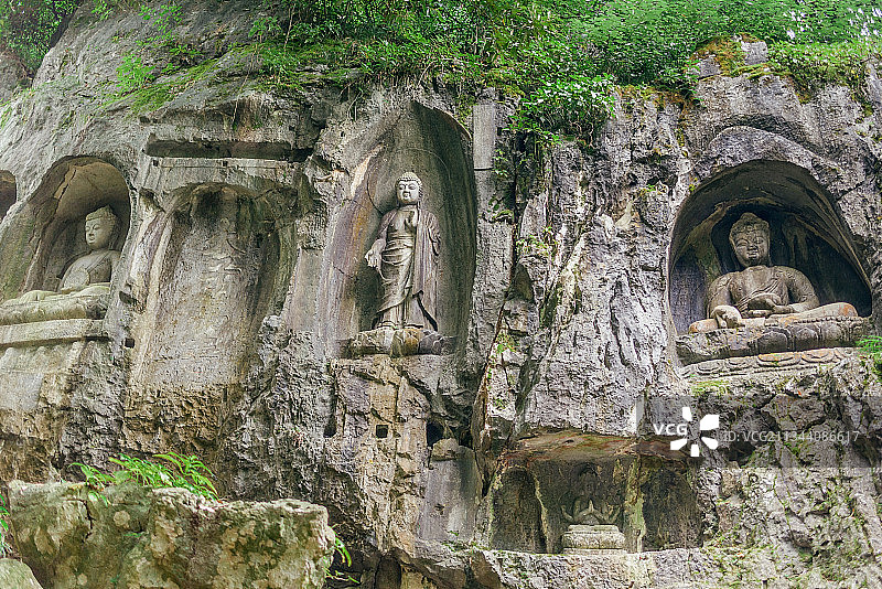 杭州灵隐寺飞来峰佛教石窟造像佛像图片素材