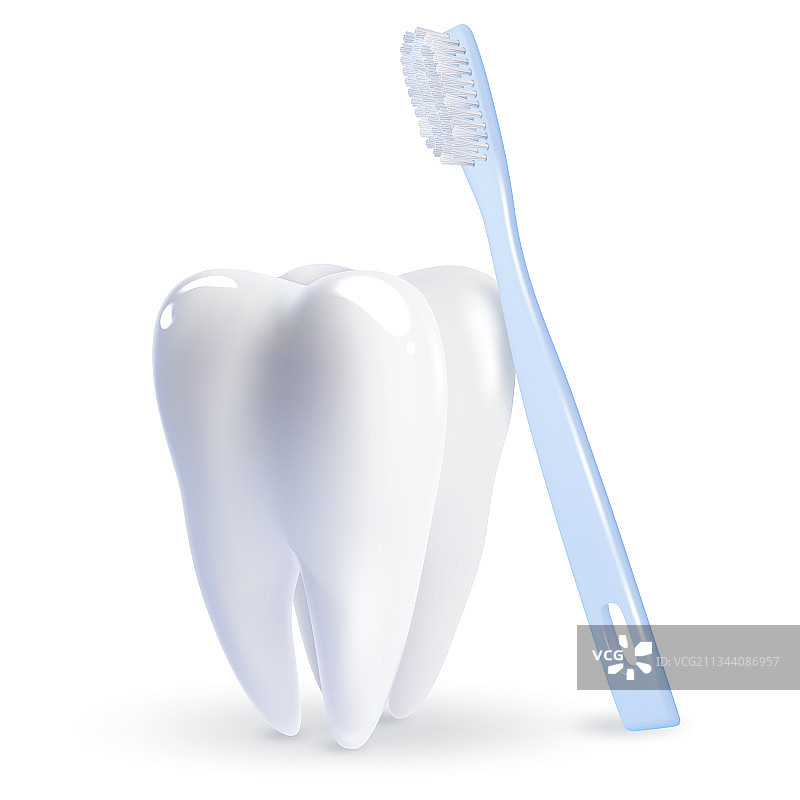 逼真细致的3D牙刷和牙齿模型图片素材