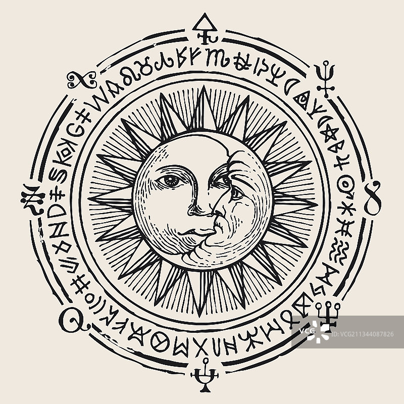 手绘太阳月亮与魔法符号banner图片素材