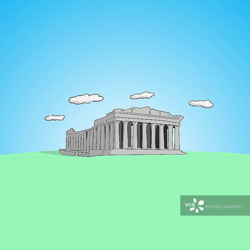雅典卫城黑色线条手绘图图片素材