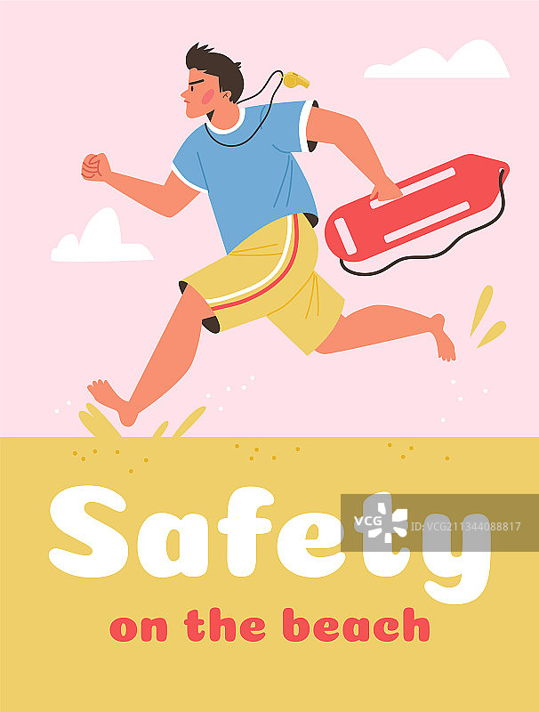海滩安全宣传banner与救援人员图片素材