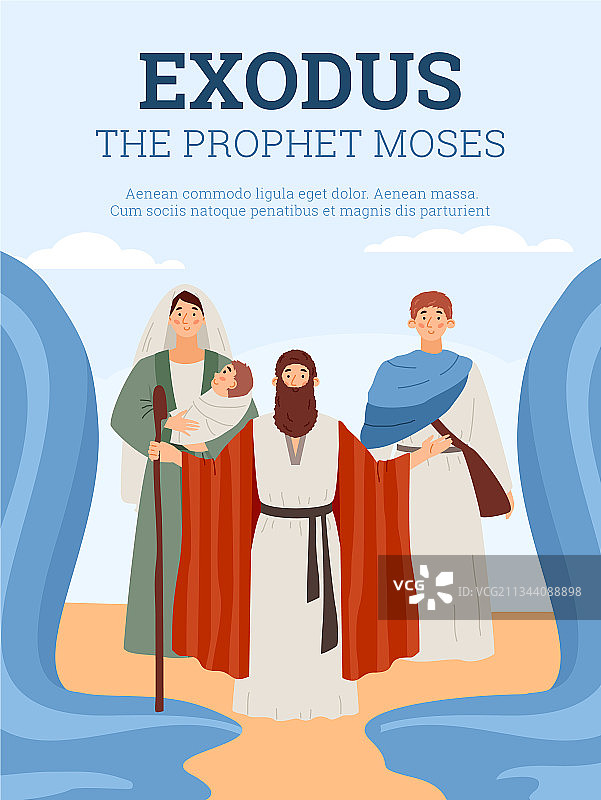 摩西分开的出埃及记横幅或海报图片素材