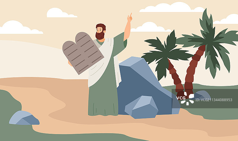 摩西在西奈山上拿着石碑图片素材