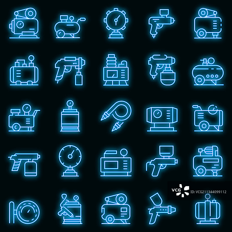 空气压缩机图标霓虹灯套装图片素材