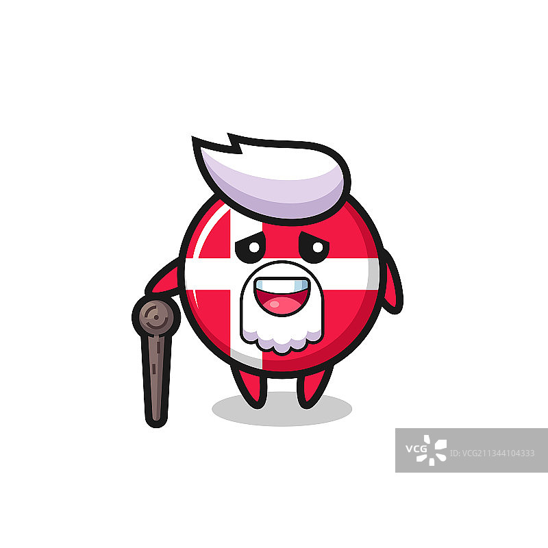 可爱的丹麦国旗徽章爷爷拄着拐杖图片素材