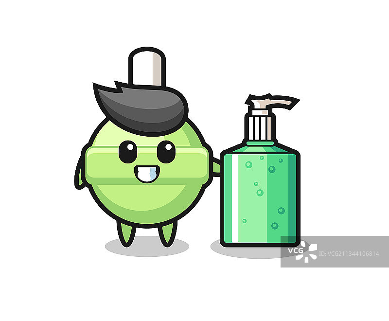 拿着免洗洗手液的可爱棒棒糖卡通图片素材