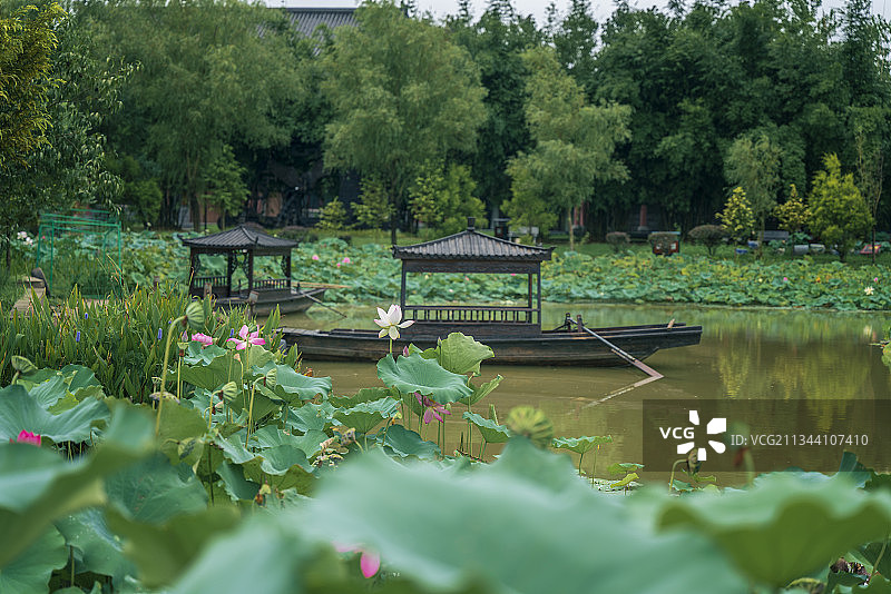 盘龙大观园，船，荷花图片素材