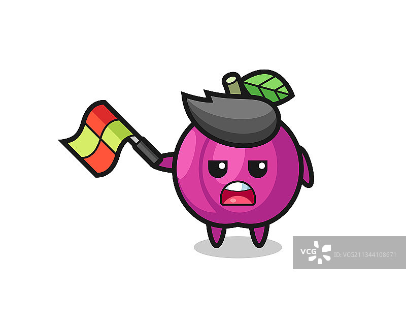 梅子卡通形象担任边线裁判图片素材