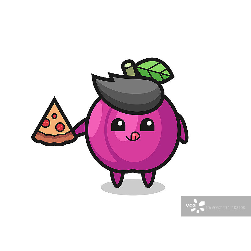可爱的李子卡通吃披萨图片素材