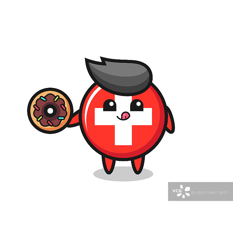 吃东西的瑞士国旗徽章角色图片素材