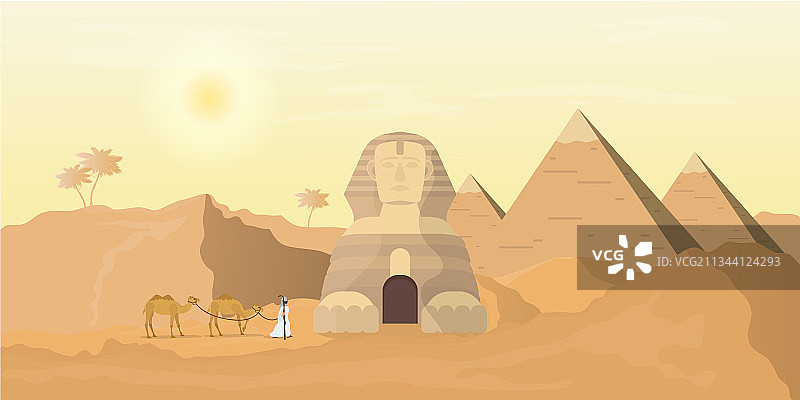埃及狮身人面像和金字塔沙漠图片素材