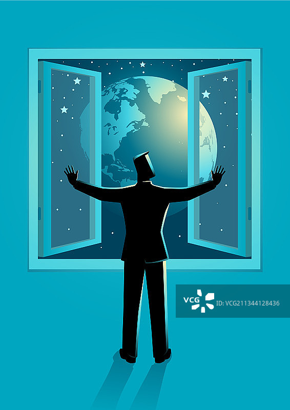 男人打开窗户看世界图片素材