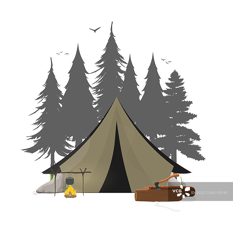 森林露营主题拼贴画图片素材