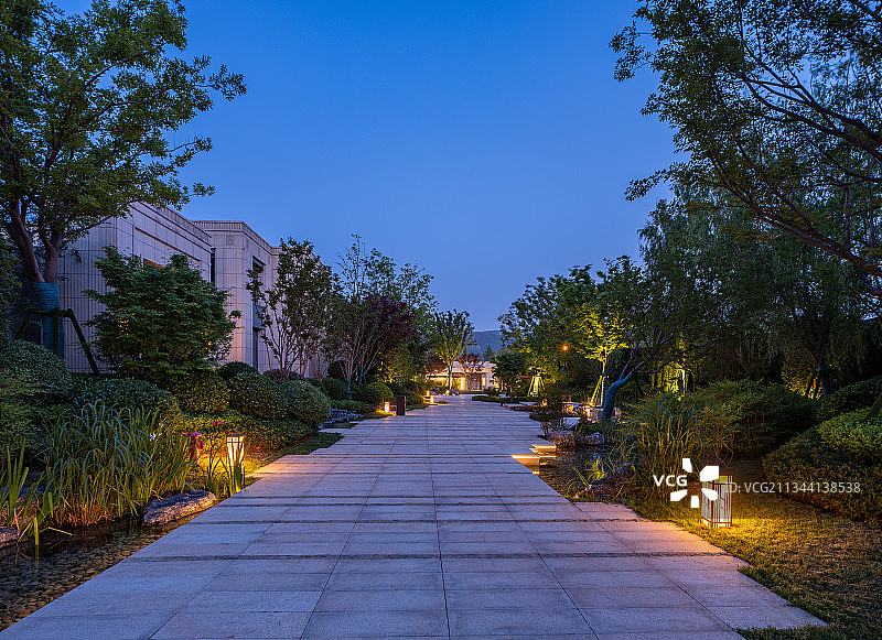 地产，夜晚，中式庭院，景观设计图片素材