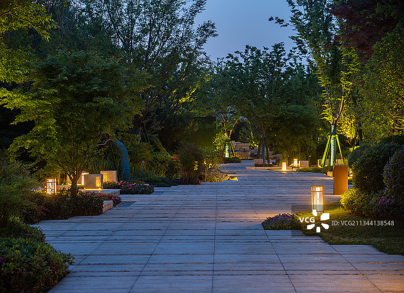 地产，夜晚，中式庭院，景观设计图片素材