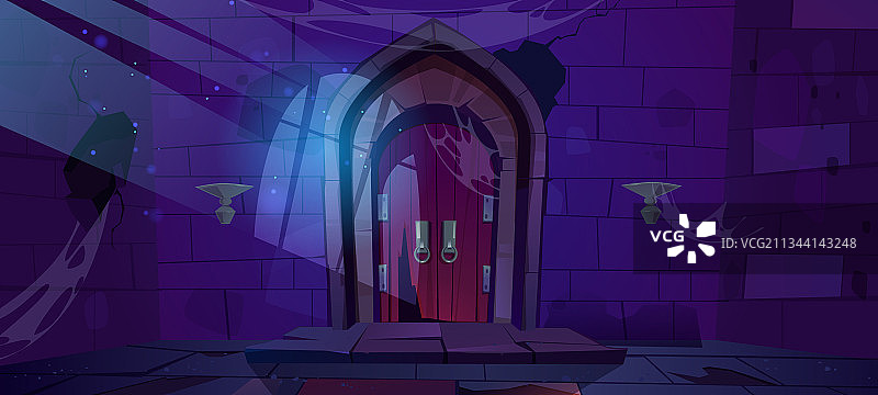 废弃的地牢中世纪城堡夜晚内景图片素材