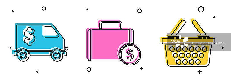 装甲车公文包和钱组合图片素材