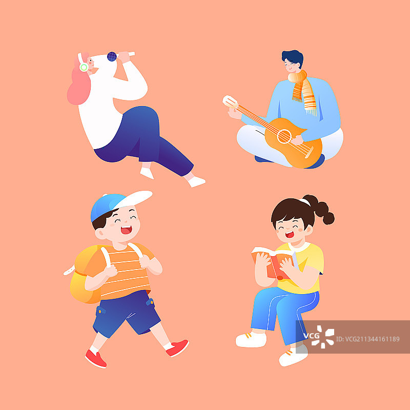 卡通教育学生儿童学前班新学期秋季开学季教育读书兴趣矢量插画图片素材