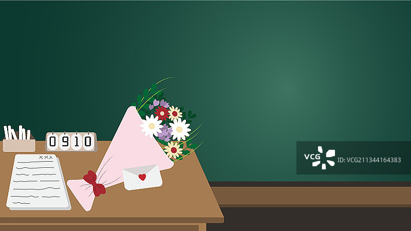 放在桌面的鲜花与信，教师节主题图片素材