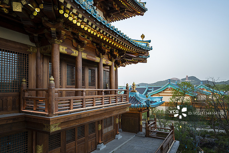 南京金陵小城的晚霞和夜景图片素材
