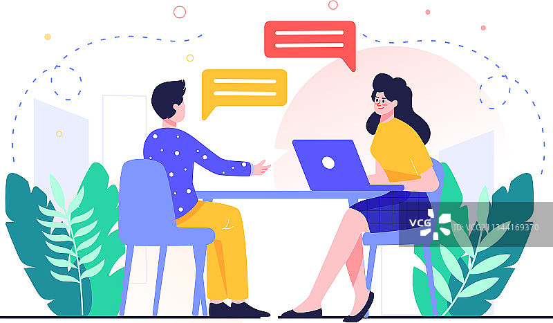 商务办公人物面试交谈沟通对话团队合作插画图片素材