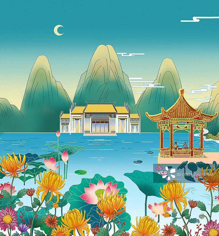 中国风重阳节传统文化节日节气赏花赏月习俗风俗背景插画图片素材