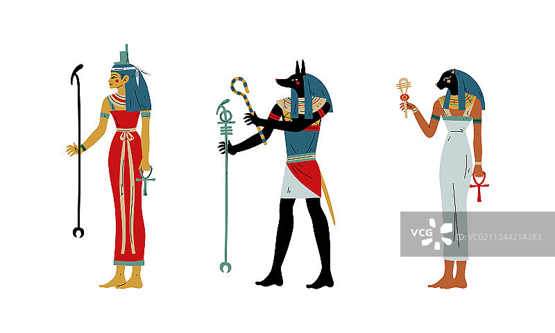 古埃及的阿努比斯、伊西斯和芭丝特图片素材