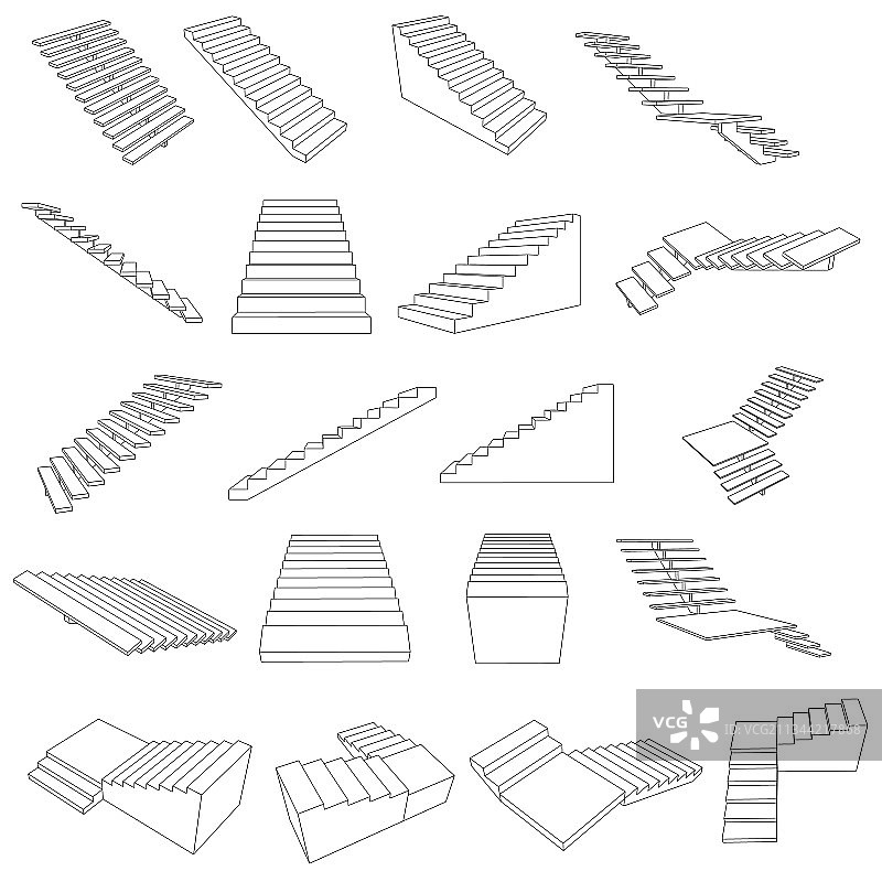 不同类型的楼梯轮廓合集图片素材
