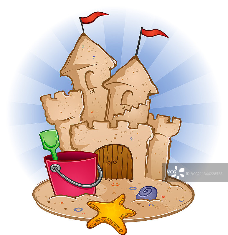 海滩上的玩具沙堡图片素材