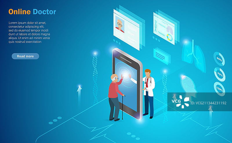 老人通过智能手机在线咨询医生图片素材