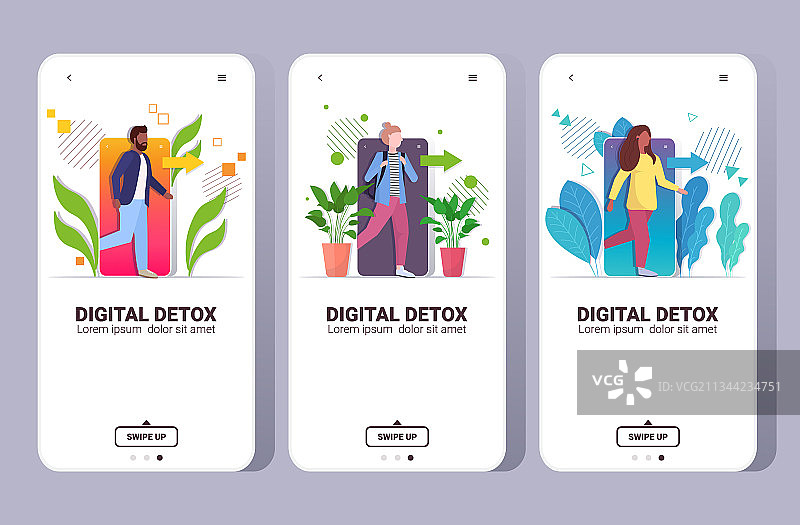 人们走出手机，进行数字排毒图片素材