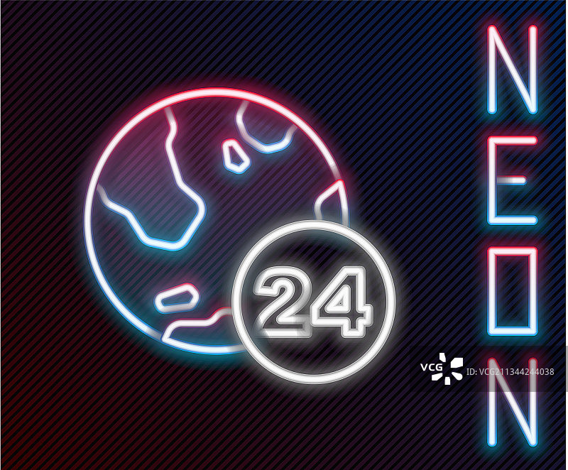 发光的霓虹灯线电话24小时支持图标图片素材