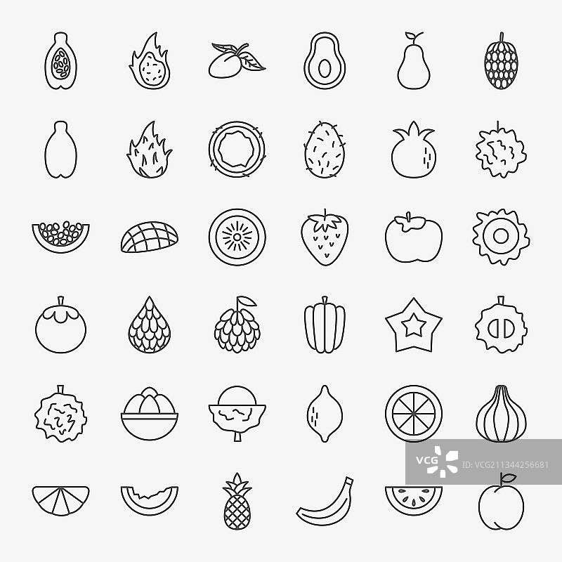 热带水果线性图标集图片素材