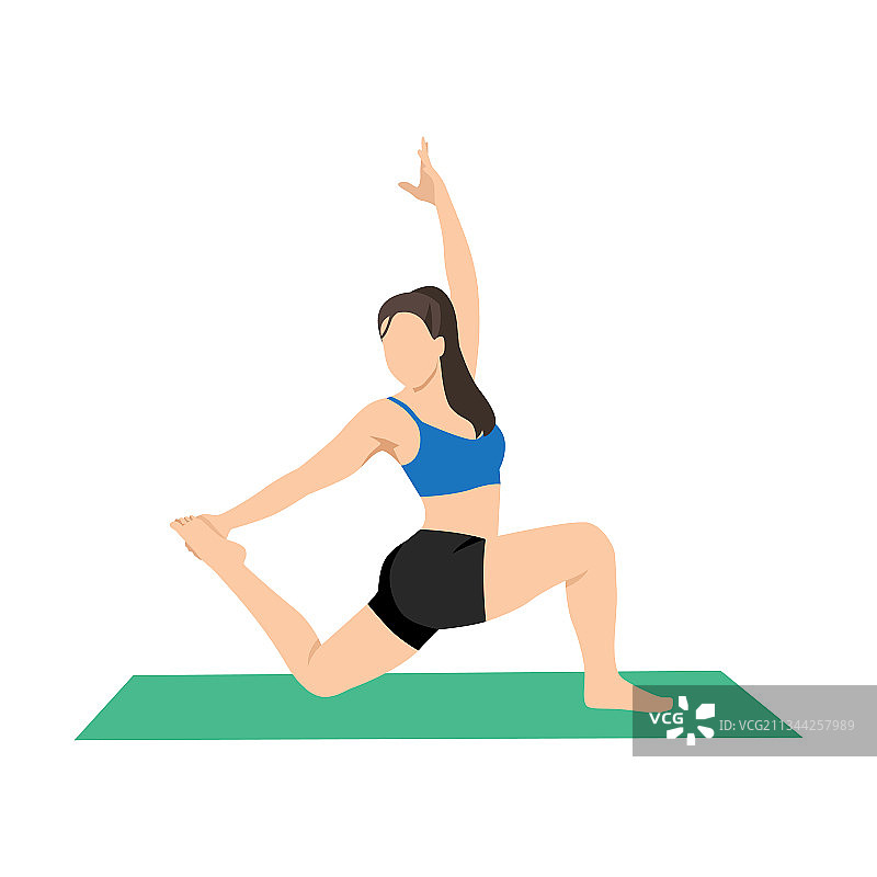 女人做新月式弓步姿势图片素材