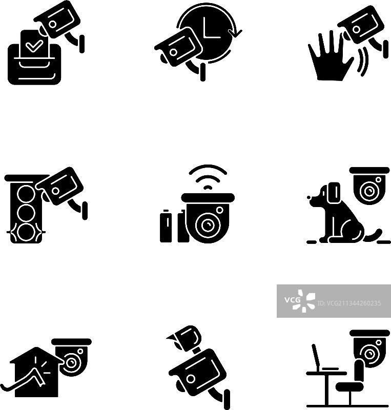 监控摄像头使用黑色图标集图片素材