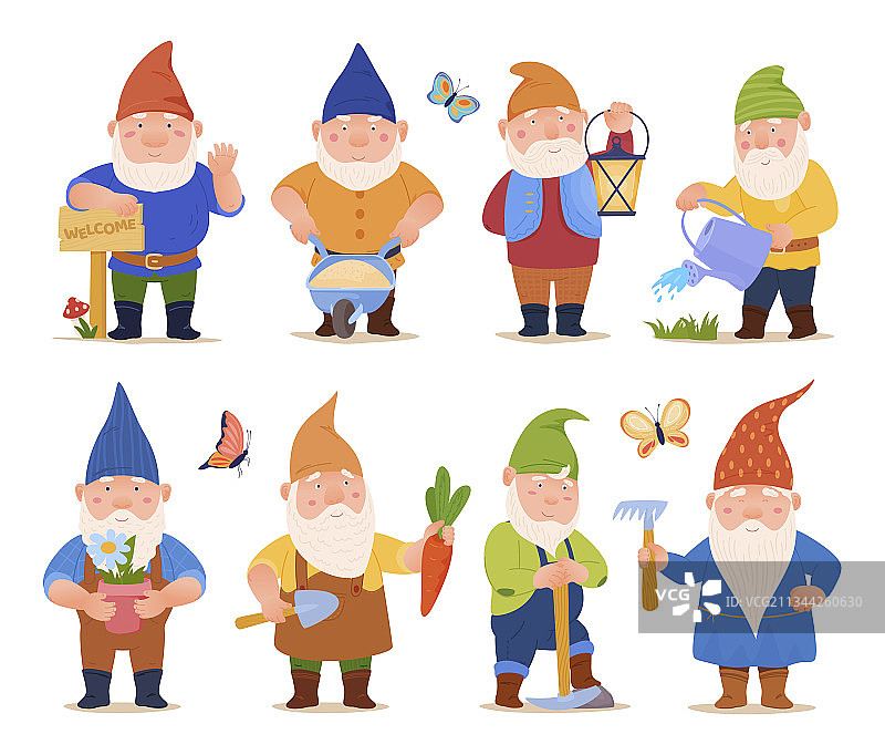 可爱风趣的园林侏儒扁平设计素材图片素材