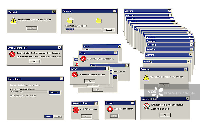 逼真的复古操作系统错误图片素材