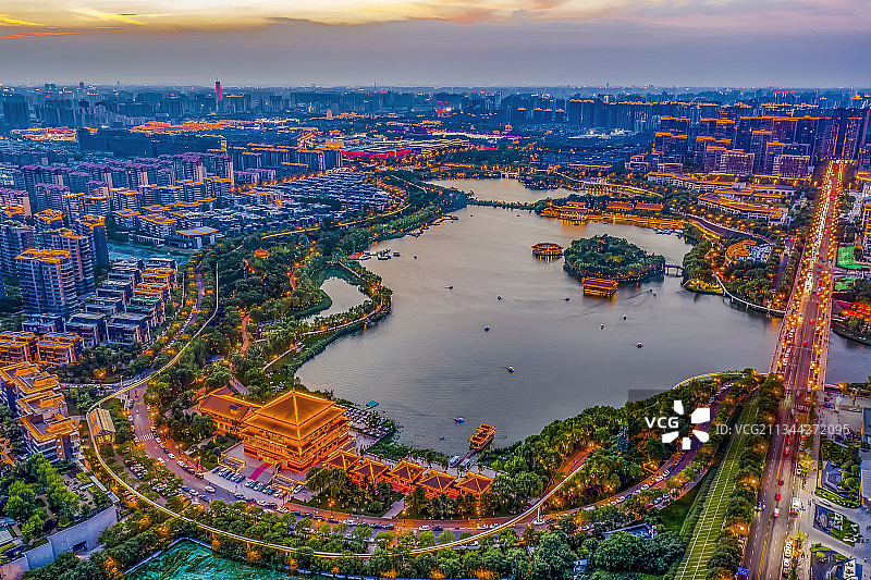 西安曲江池遗址公园航拍图片素材