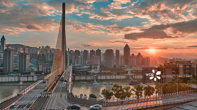 涪陵乌江二桥 日落 城市景观 山城图片素材