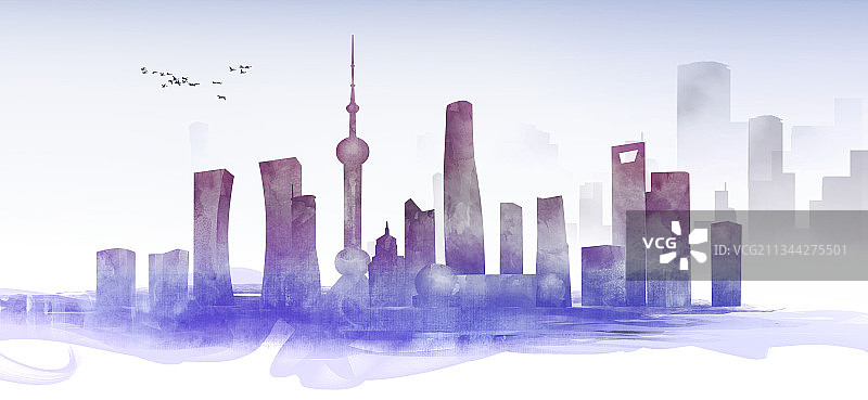 中国风上海东方明珠地标建筑插画图片素材