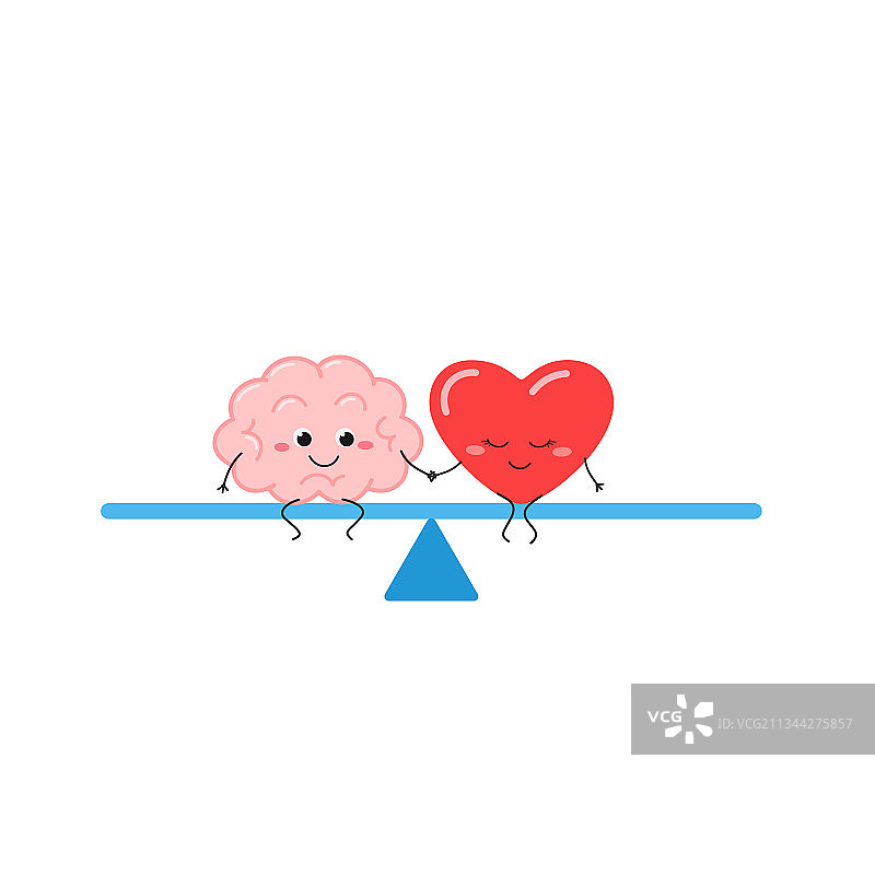 大脑和心脏手牵手的跷跷板图片素材