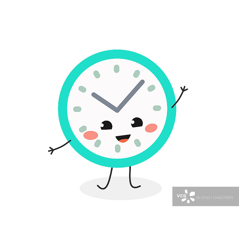 挥手的可爱趣味卡通钟表角色图片素材