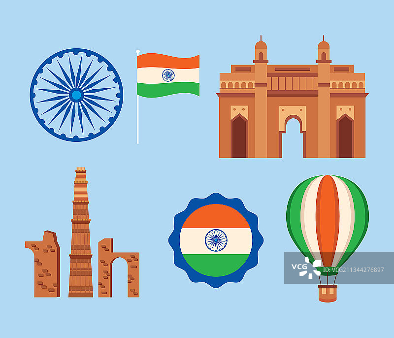 印度独立日图标合集图片素材