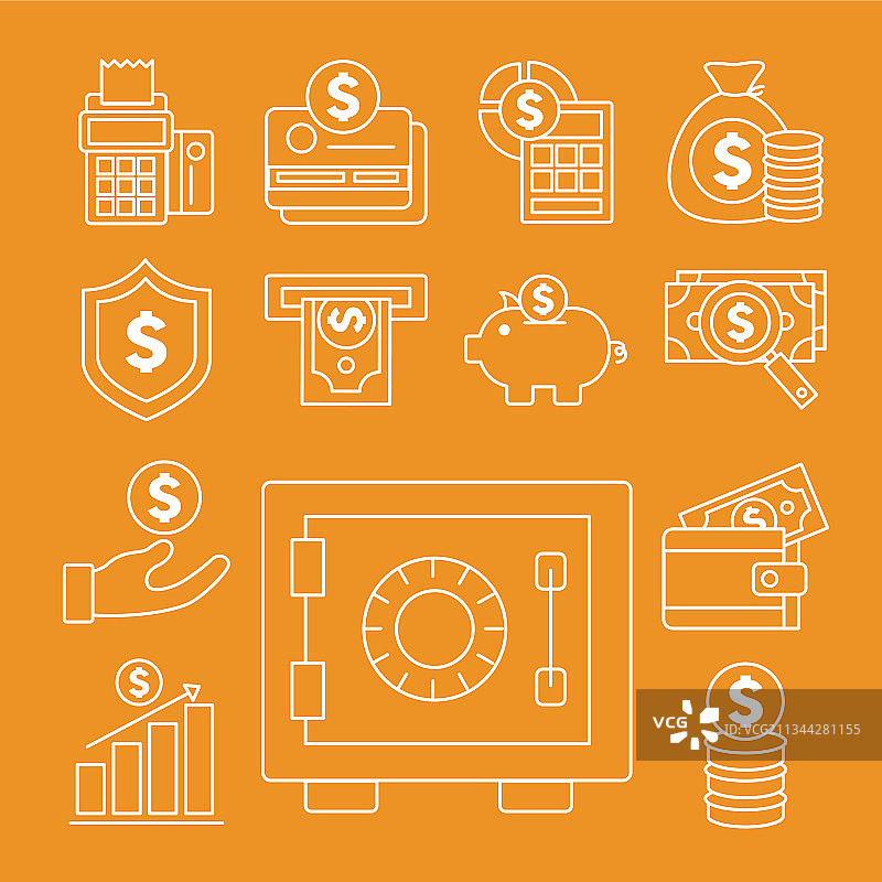 带钱的保险箱图标集图片素材