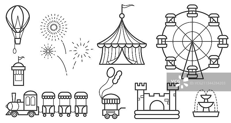 游乐园轮廓图标集：摩天轮图片素材