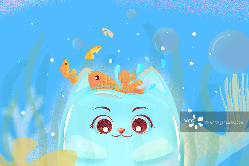 自己养鱼的猫图片素材