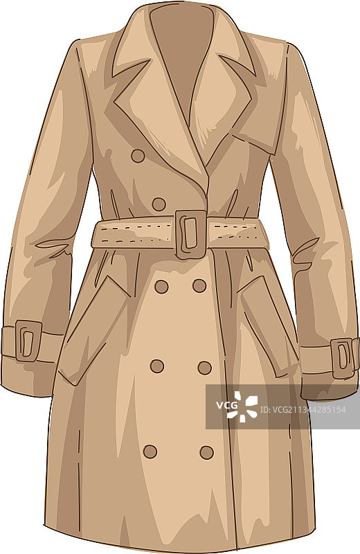 带腰带和纽扣的秋季风衣图片素材