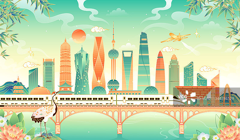 行驶在城市的高铁矢量插画图片素材