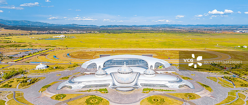 中国内蒙古呼和浩特呼和塔拉大庆会场文化体育运动中心航拍图片素材